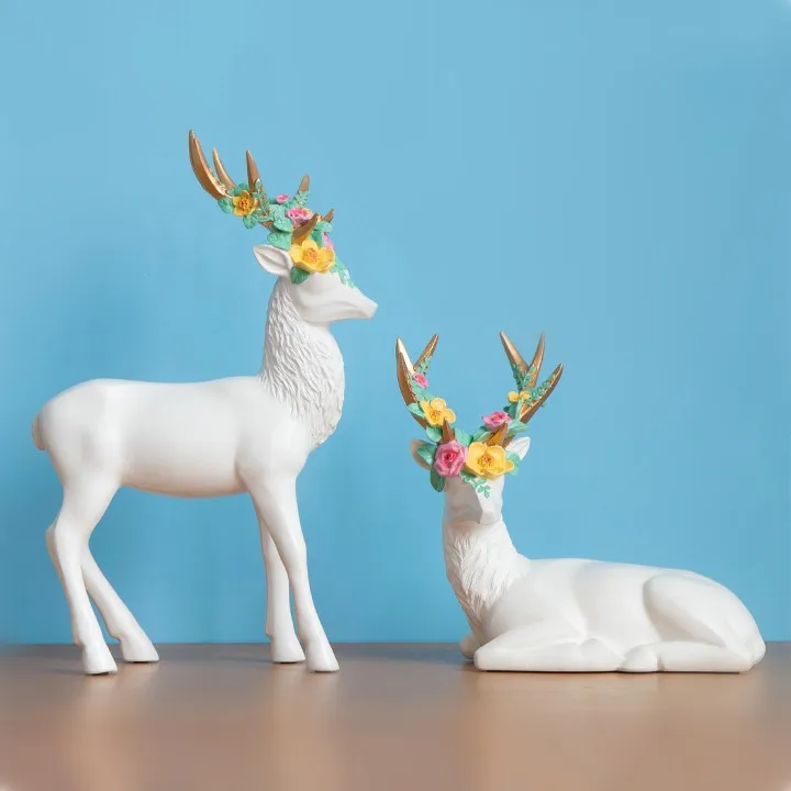 

European flower deer figurine modern room decorations ornaments creative minimalist wedding gift decorations