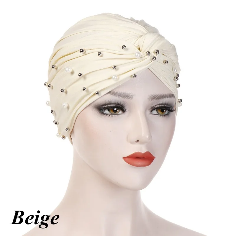 Headband-Indian-Muslim-Hijab-Islamic-Jersey-Beads-Cap-Stretchy-Pleated-Women-Turban-Hat-Knot-Head-Wrap(12)