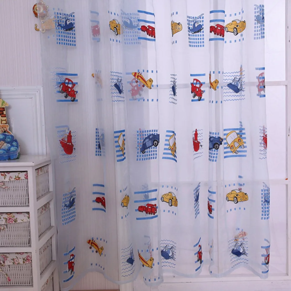 

Cartoon Curtains For Kids Living Rome Baby Home Decoration Finished Printed Car Pattern Tulle Curtain For Children 100cm*200cm