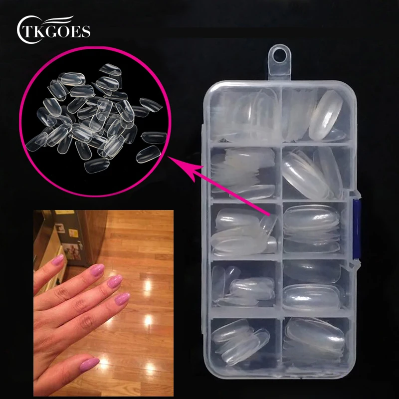 

TKGOES 100pcs/box Acrylic False Nails Short Round Head Fake Nails Full Cover Artificial French Round False Nail Art Tips