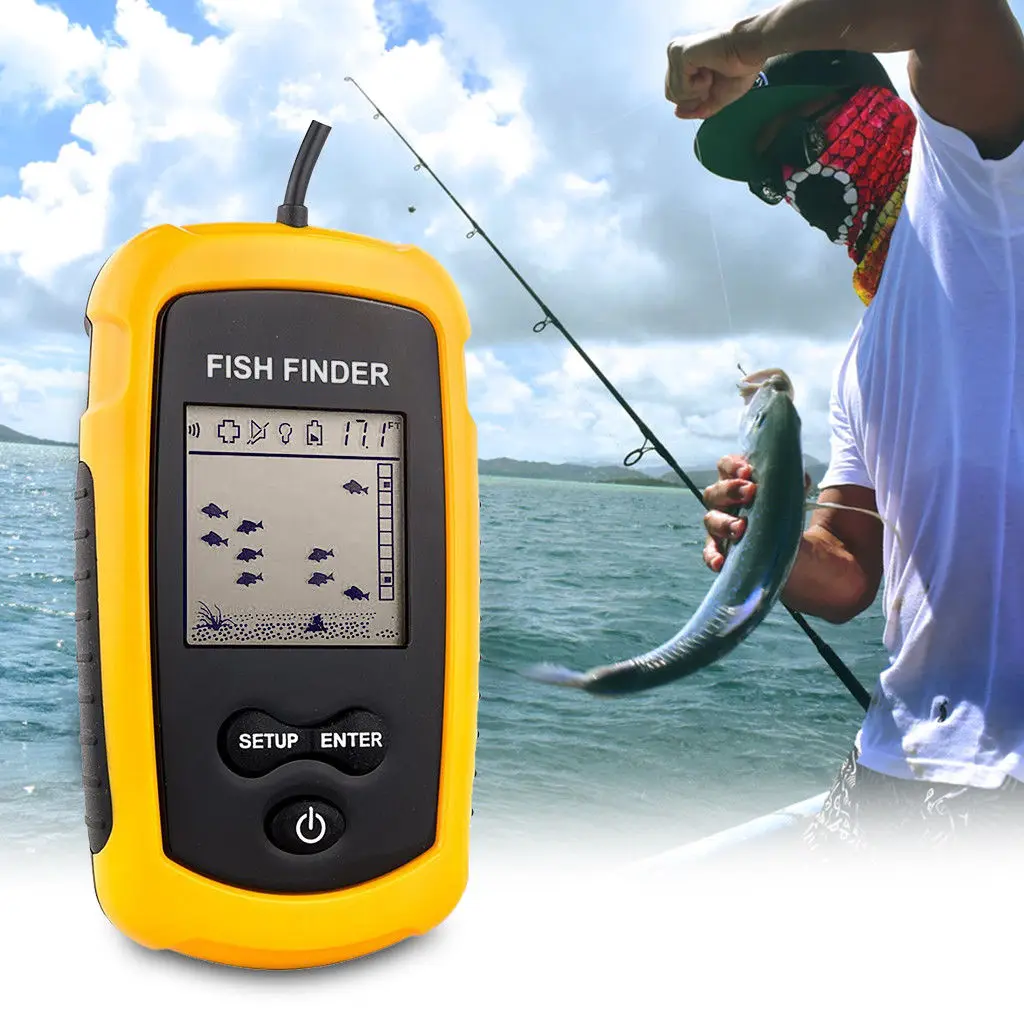 

VT-FF001 Portable Sonar Ultrasound Fish finder Handheld Wired Fish Finder Sensor Transducer with LCD Display (Yellow)
