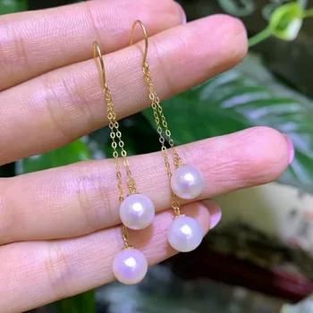 shilovem 18k yellow gold Natural freshwater pearls Drop Earrings fine Jewelry women trendy anniversary  gift myme7-7.5z 2