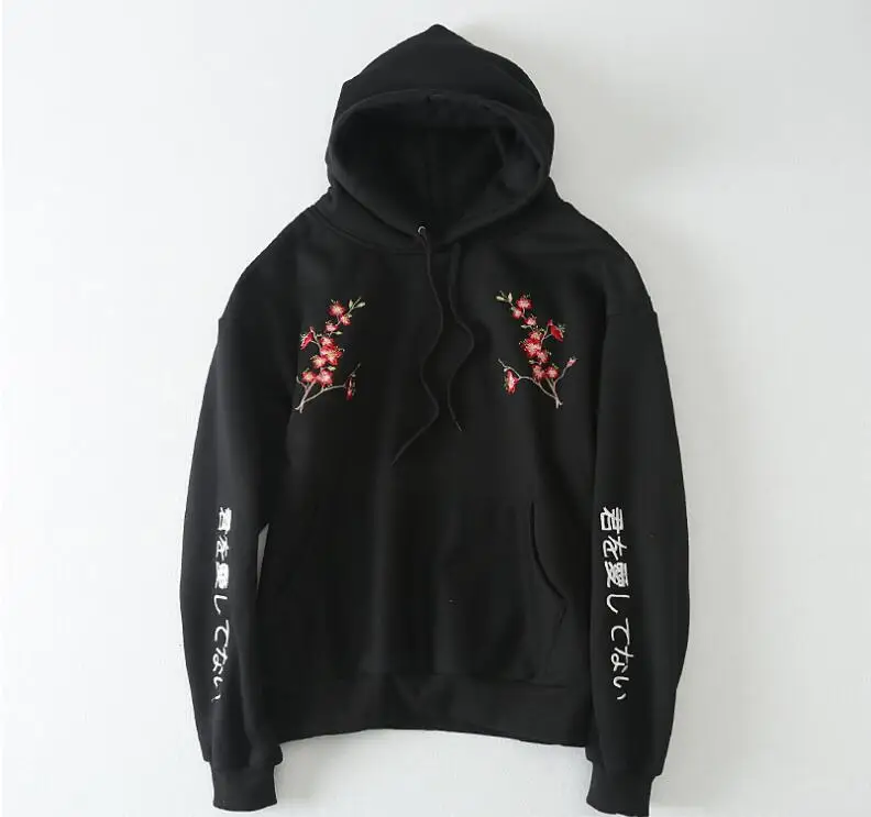 Japanese Embroidery Style Women Hoodies 2018 Newly Flower Embroidery