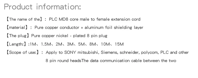 Cabo plc macho para macho, terminal md8