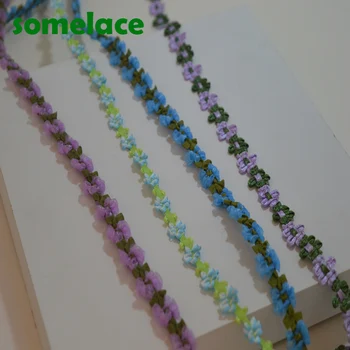 

5Yds/lot 1cm pink series~blue ribbon mixed color floral Venise Lace Trim for Garment,Curtain Decorcation venise lace2018101502