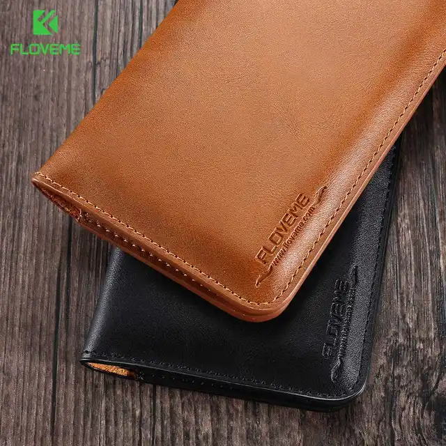 FLOVEME Universal Genuine Leather Wallet Case For iPhone X 8 7 6 6S Plus For Samsung Galaxy Note 8 S8 S9 Plus S7 S6 Pouch Cases 4