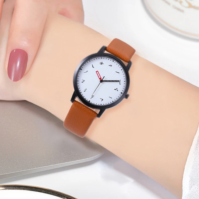

Chinese Character Creative Design Watches Women Watch High Quality Leather Strap Ladies Quartz Clock WristWatch Relogio Feminino