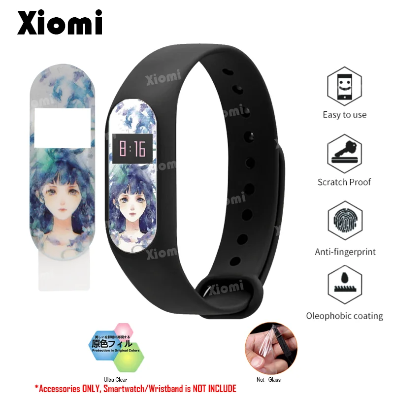 

For Xiaomi Relogio Inteligente Miband Mi Band 2 Band2 Screen Protector Cover Cartoon Character Colorful Protective Film Guard-@