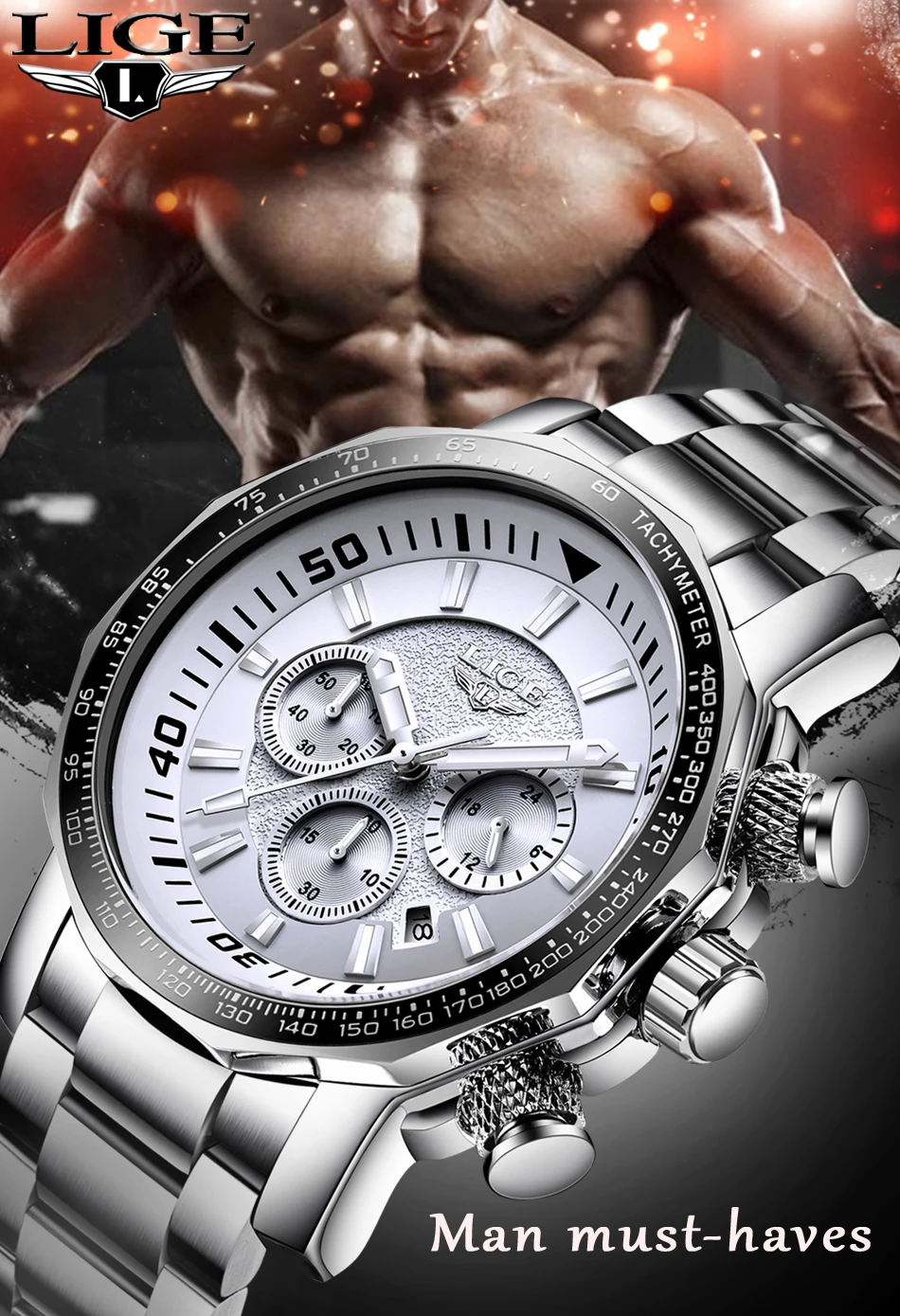 LIGE часы для мужчин модные спортивные кварцевые большой циферблат часы все сталь для мужчин s часы лучший бренд класса люкс