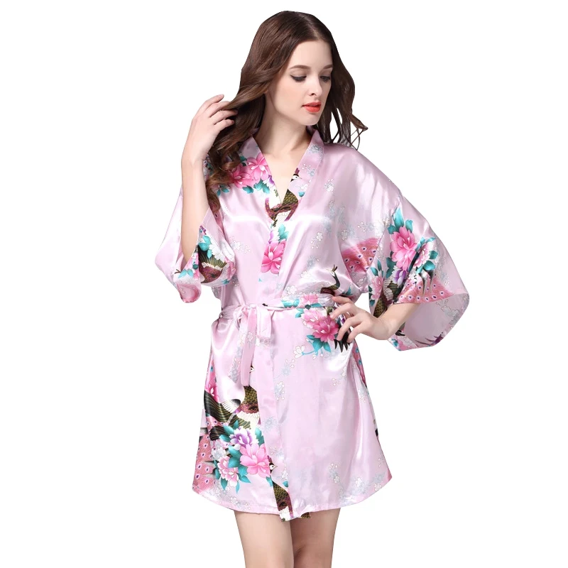 RB008 короткий стиль женский Шелковый с пестрым рисунком кимоно халаты, свадебное платье подружки невесты - Цвет: pink