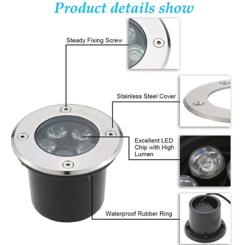 Waterproof led light garden underground 1W 3W 5W IP67 Outdoor Buried Garden Path Spot Recessed Inground Lighting 85-265V /DC12V