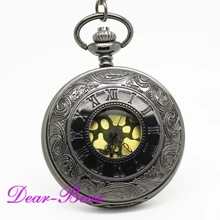 1001B) викторианской Jet черный римская цифра карманные часы с бархатной кожи, 12 шт./лот