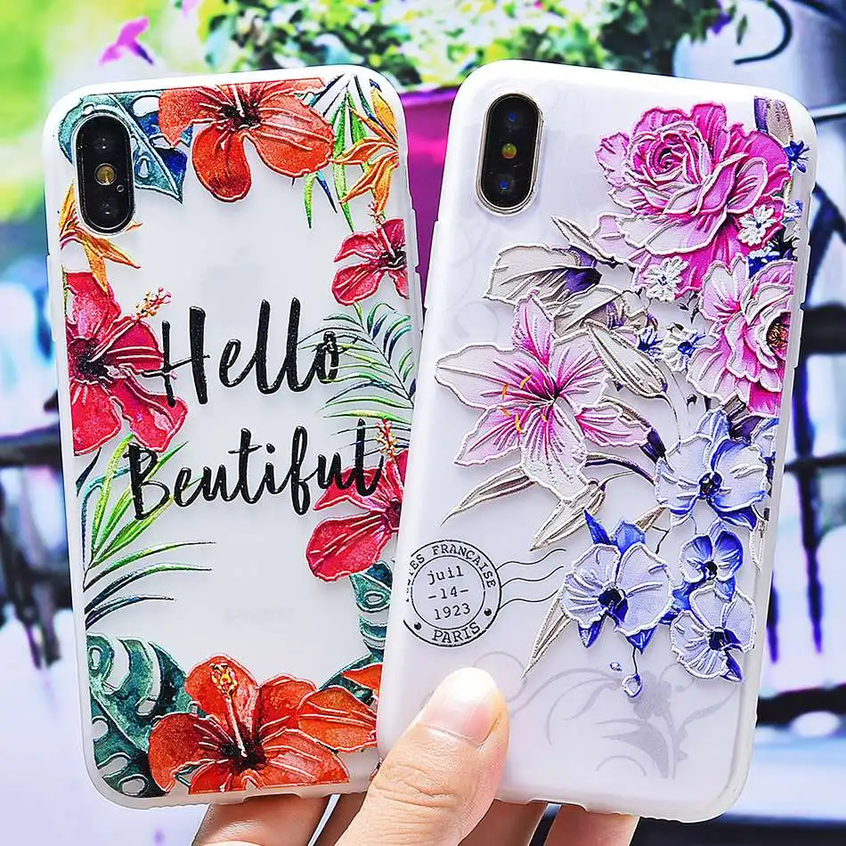 3D Silicone Relief Floral Case For iPhone XS Case For iPhone 2018 XS Plus Soft TPU Flower Matte Case Cover Phone Cases On        (34)