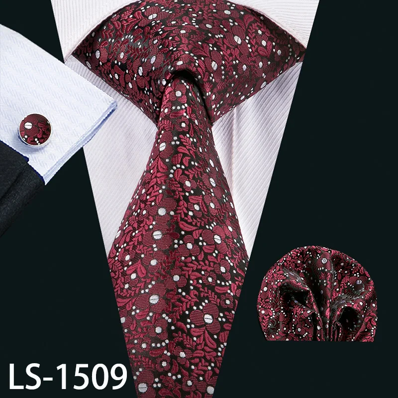 LS-704, мужской галстук, шелк, красный, в клетку, жаккардовый, тканый, свадебный галстук, Barry.Wang, Hanky, запонки, набор, галстук для мужчин, деловые, вечерние - Цвет: LS-1509