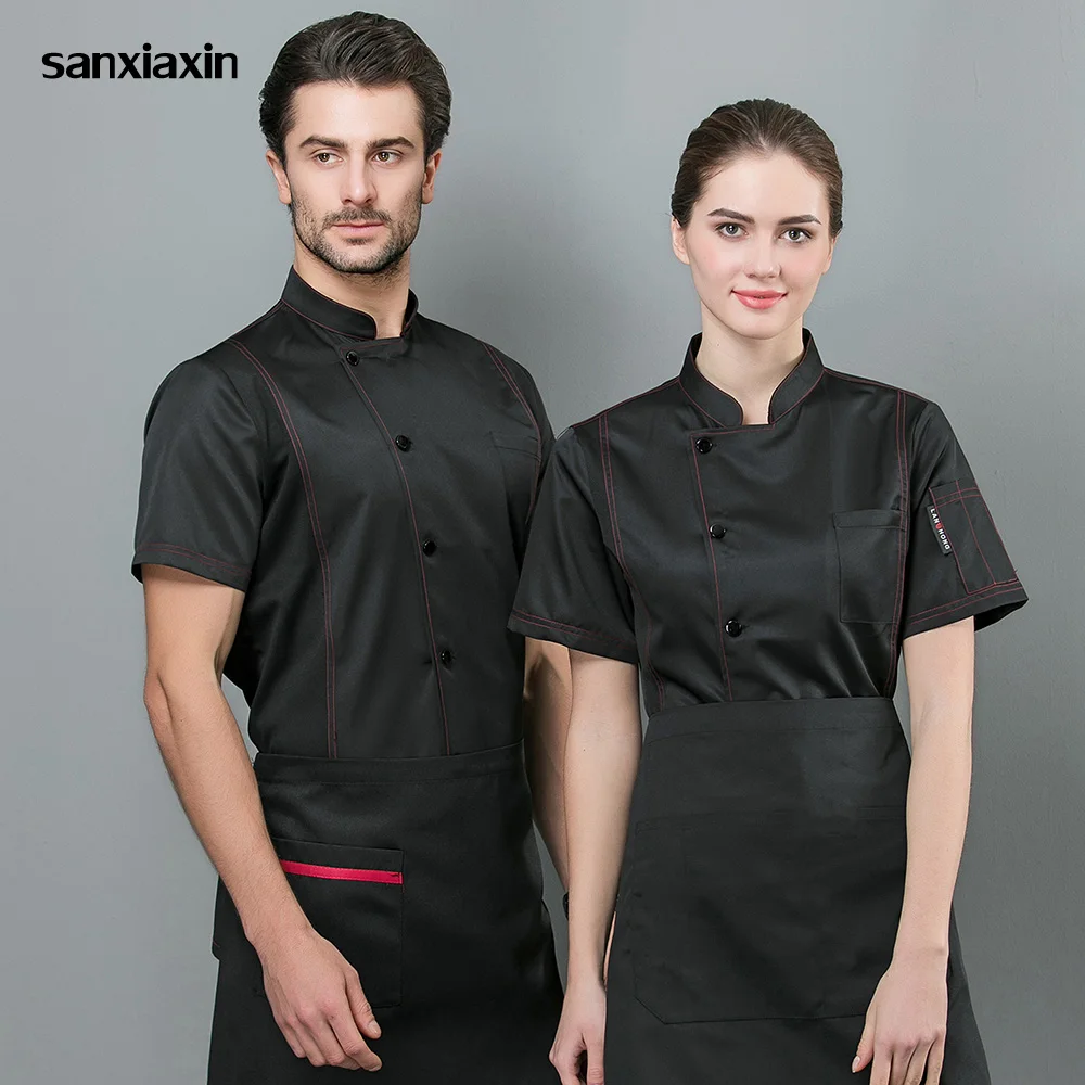 sanxiaxin Service chef uniform short sleeved restaurant hotel catering chef Work shirt Kitchen Chef Jacket work clothes unisex