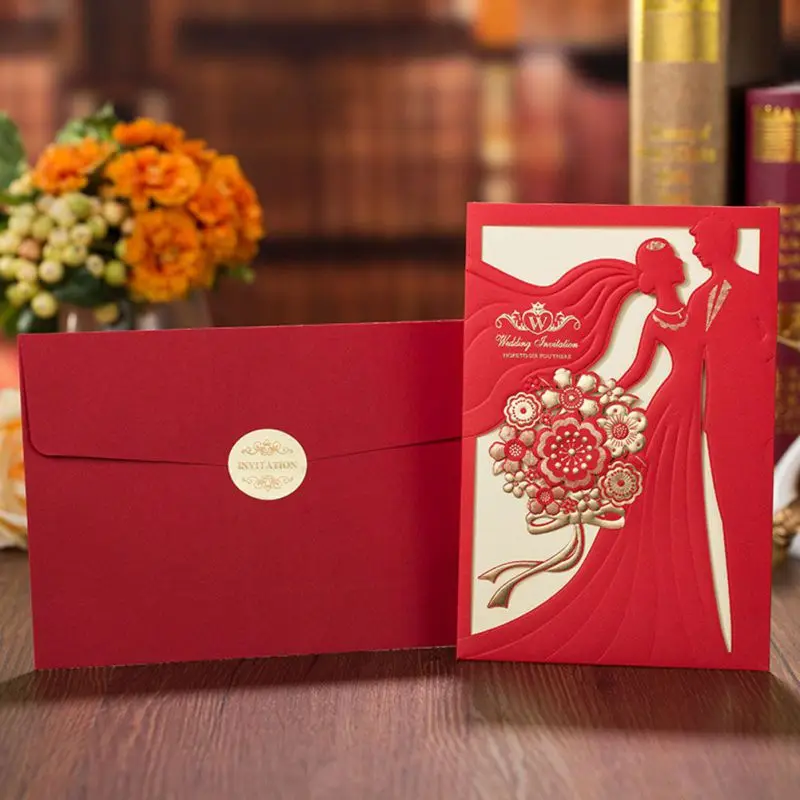  Ochine 10pcs Wedding Invitations Card Bride And Groom Greeting Cards Customize Envelopes Wedding Pa - 33049900736