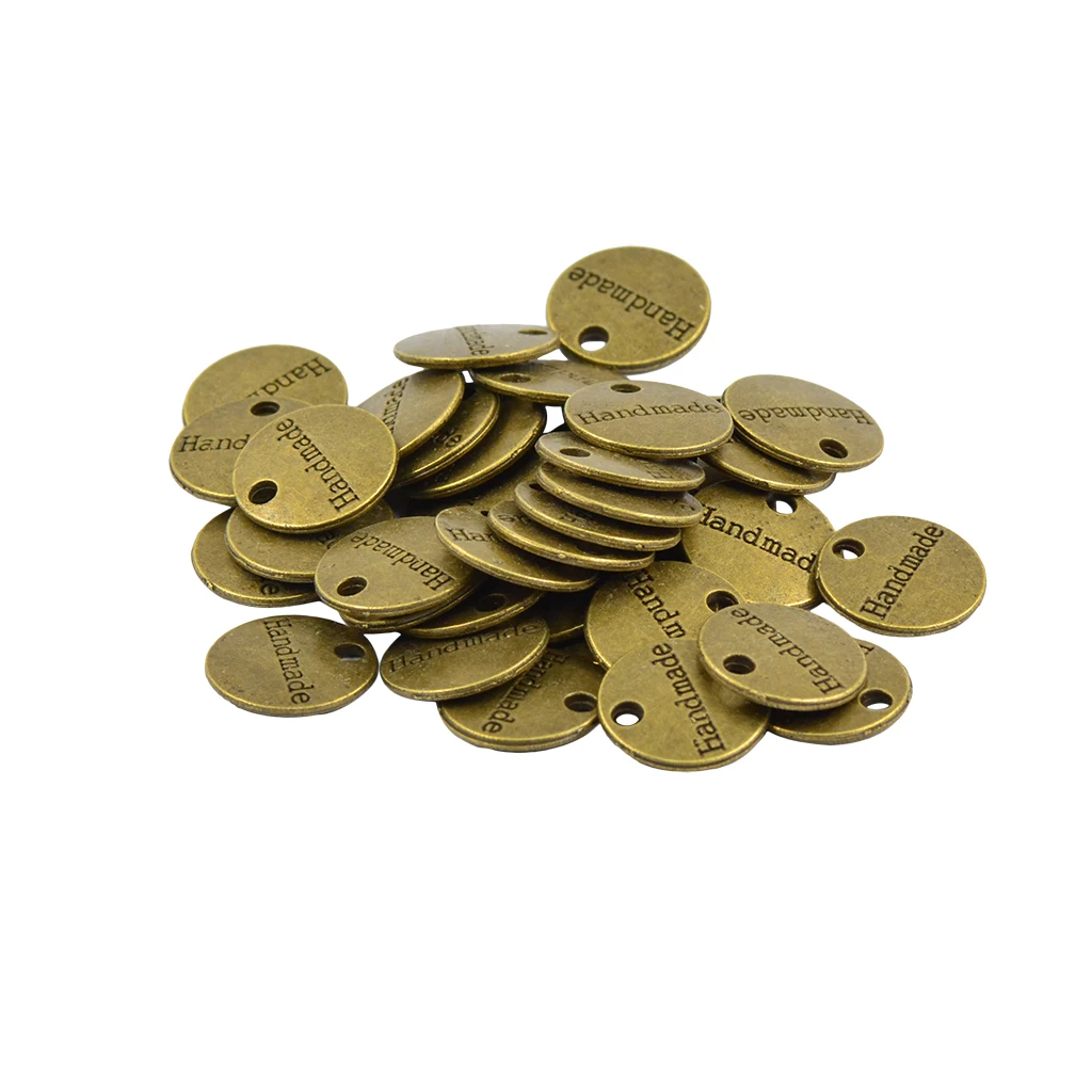 50pcs Antique Bronze Gold Round Handmade Tag Label Charms DIY Jewelry Finding Making
