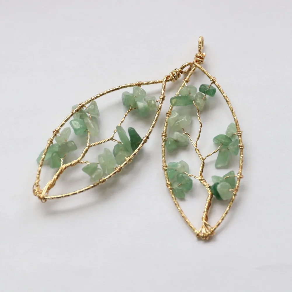 

1pcs Natural loose gemstone handcrafted leaf shape crystal reiki healing lucky stones pendant
