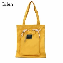 LILEN холщовые сумки женские мягкие сумки на плечо Простые дамские сумки на шнурке Большие размеры вместительные повседневные сумки для покупок