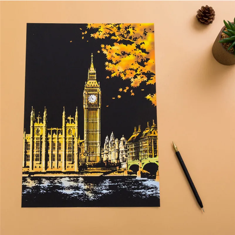

Magic Scratch Art Painting Paper With Drawing Stick Kids Toy 8K Educational Toy for baby girl boy children A1