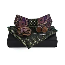 Элегантная Мужская Свадебная вечеринка деревянный галстук-платок с бантом новая деревянная запонка Бабочка 3D цветок Пейсли брошь платок карман квадратная коробка