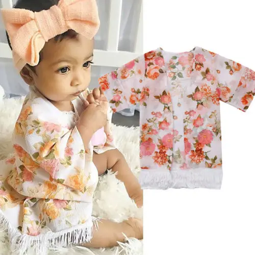

Cute New Baby Kid Girls Floral Printed Summer Spring Cape Beach Outwear Clothes Coat Children Clothes for Girl