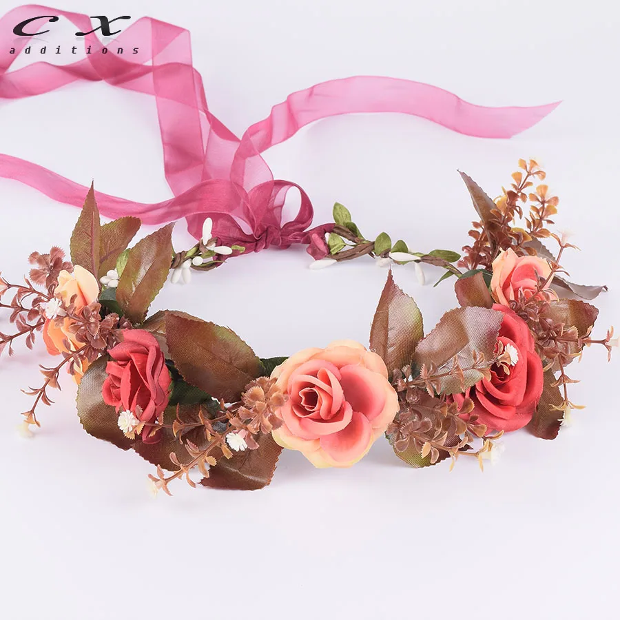 Buy CXADDITIONS Rose Flower Crown Headwrap Ribbon