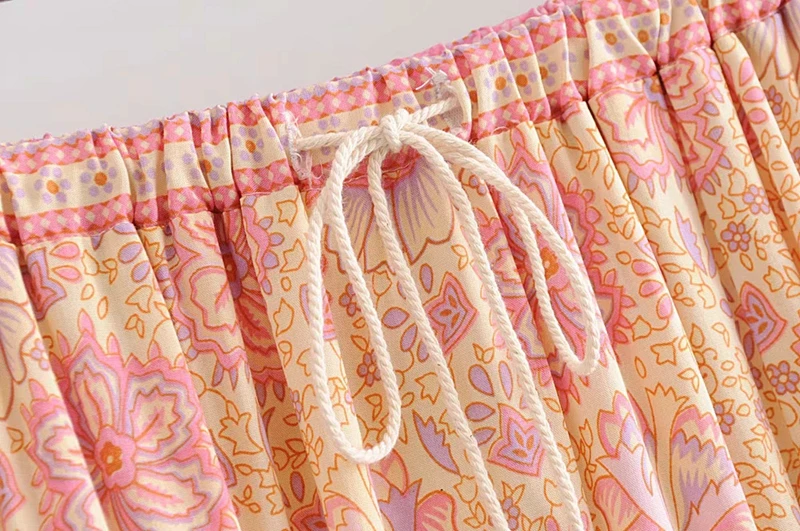 Everkaki, раздельная Цыганская макси юбка, Женская богемная хлопковая длинная юбка, женская розовая Цветочная узорная хлопковая юбка, конфетная бохо, осень