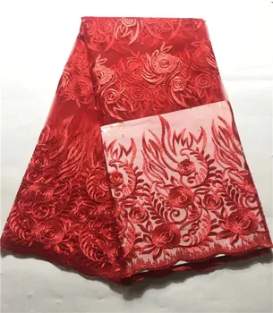 

2019 Red Lace Fabric High Quality Net Lace Embroidery Fabric Nigerian Wedding Tulle Lace Fabric African French Lace Fabric(JY-2