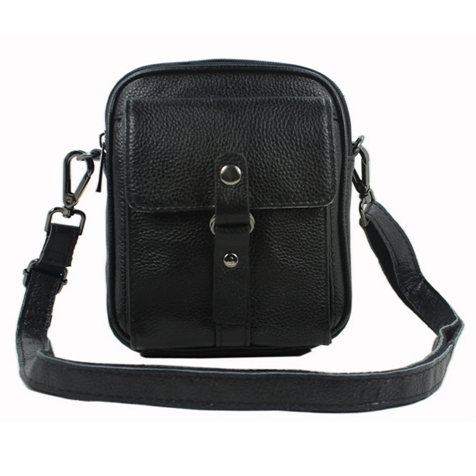 

Wholesale 4 Use Fanny Pack Fashion Black Genuine Leather Men Messenger Bags Small Leather Shoulder Bag Men Waist Packs