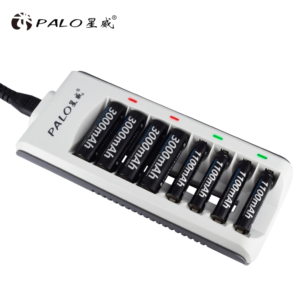 PALO 8 slots smart battery charger for AA/AAA rechargeable battery+8pcs AAA1100 mAh NiMH rechargeable batteries PALO 8 slots smart battery charger for AA/AAA rechargeable battery+8pcs AAA1100 mAh NiMH rechargeable batteries