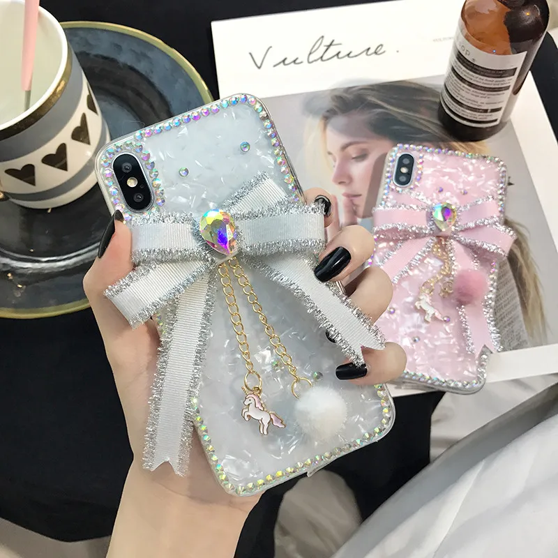 Роскошный милый ручной работы лента с бриллиантами Лук модный чехол для iPhone X XS XR
