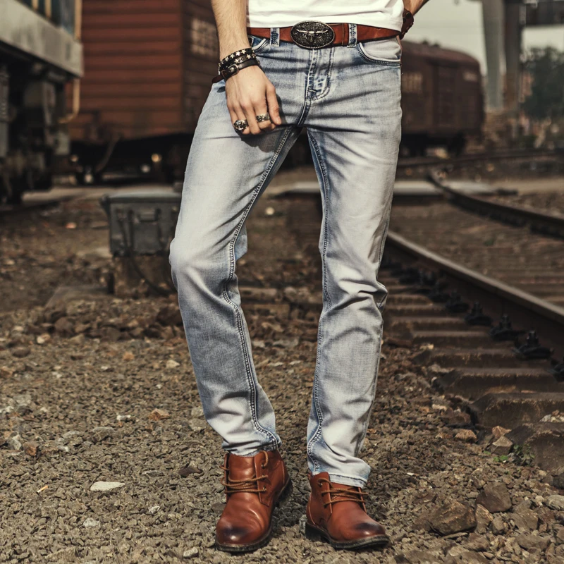 2018 Autumn Slim Straight Smoke Gray Men's Jeans Fashion Casual Men's Black And Gray Denim Pants Washed Jeans Men plus size 40