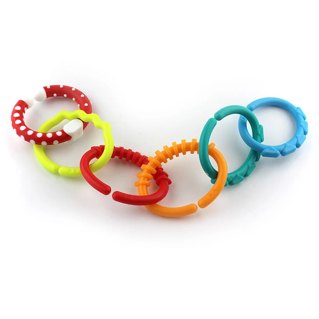 6pcs Teething Ring Teether Sensory Baby Silicone Crib Decoration Hanging Toy