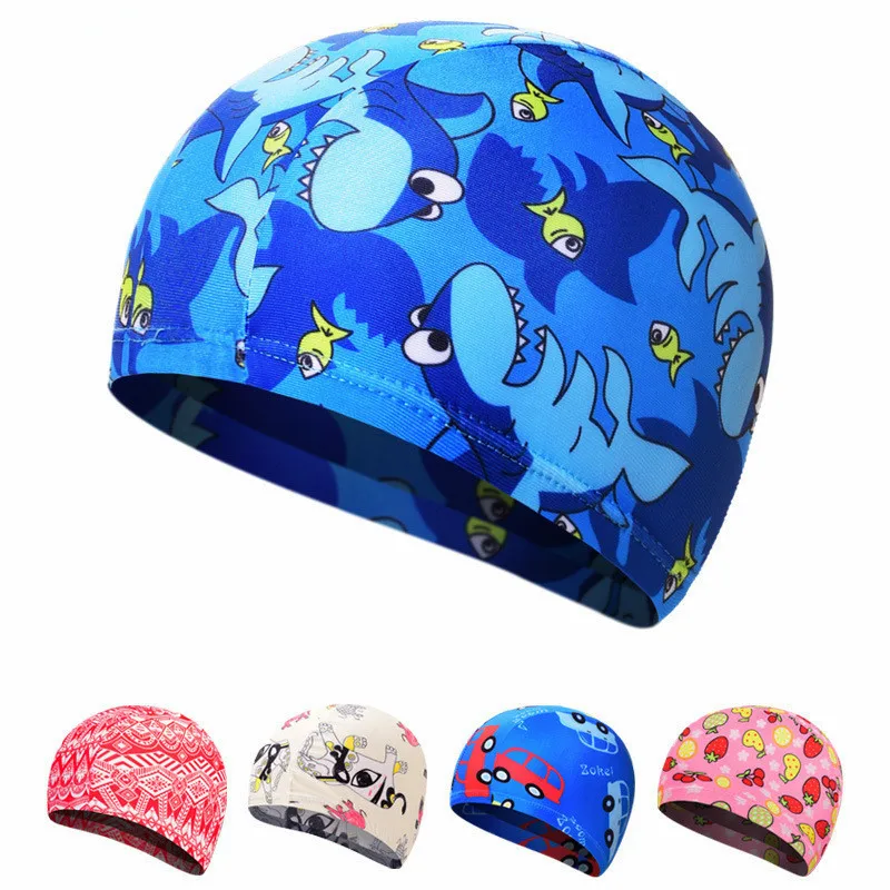 New Child Cartoon Fabric Swimming Caps for Long Hairs Boy/Girl Soft