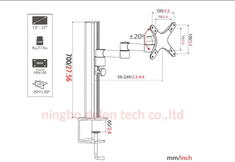 DM-6L 10-27 дюймов, алюминиевый двойной кронштейн для ЖК-телевизора, Настольный кронштейн с поворотом на 360, настольная подставка для монитора vesa 75 100, вращающийся кронштейн