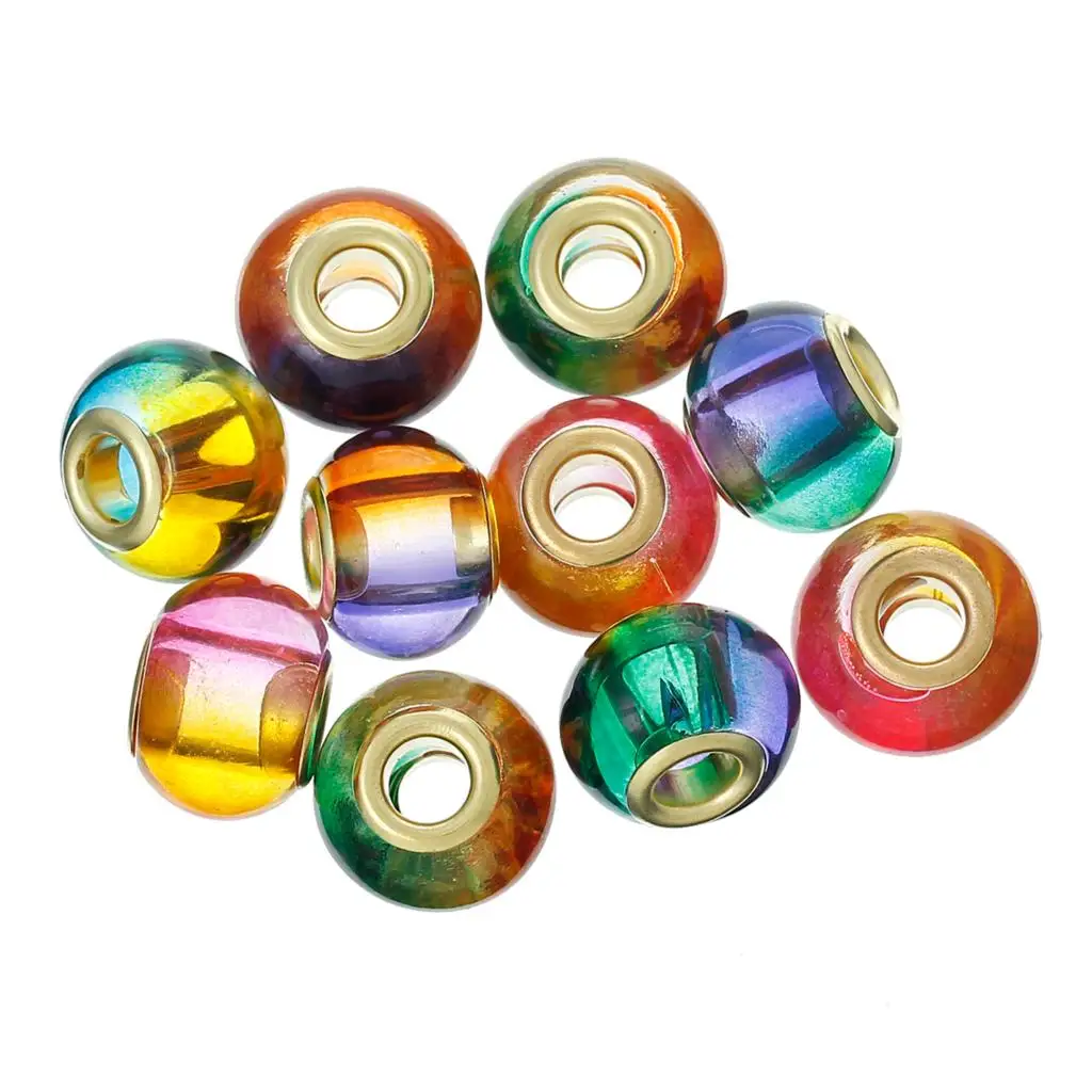 

European Style Charm Glass Beads Round Mixed Gold Color Transparent About 15mm(5/8")Dia,Hole: Approx 4.9mm,2 PCs new