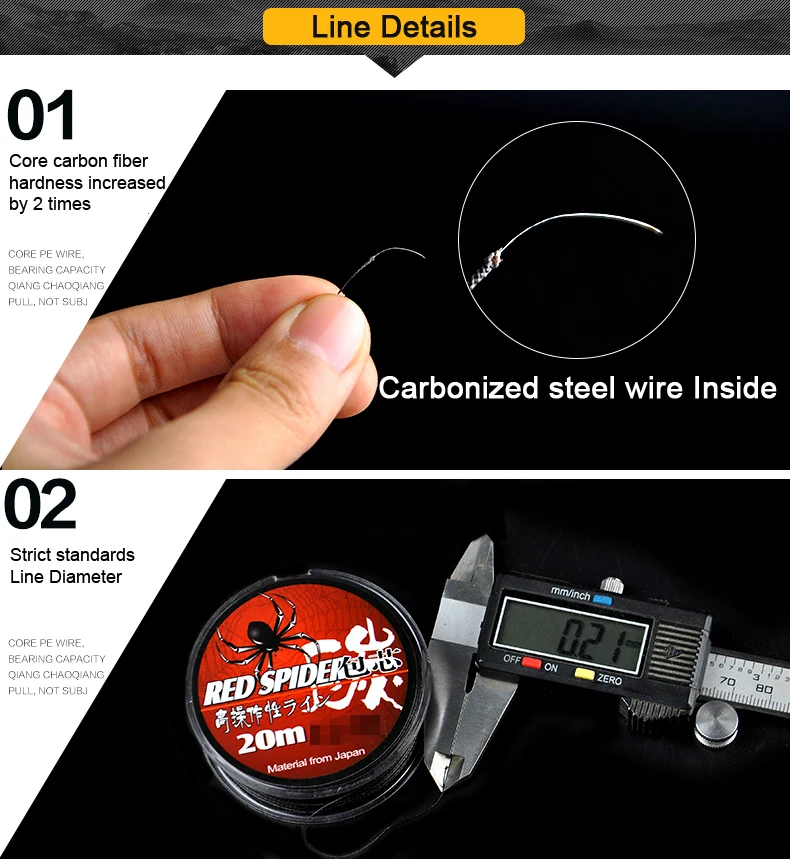 High Strength 20M Stainless Steel Fishing Wire-Red Spider Japan PE Braided Fly Fishing Line Cut Water Quickly Leader Wire  (5)