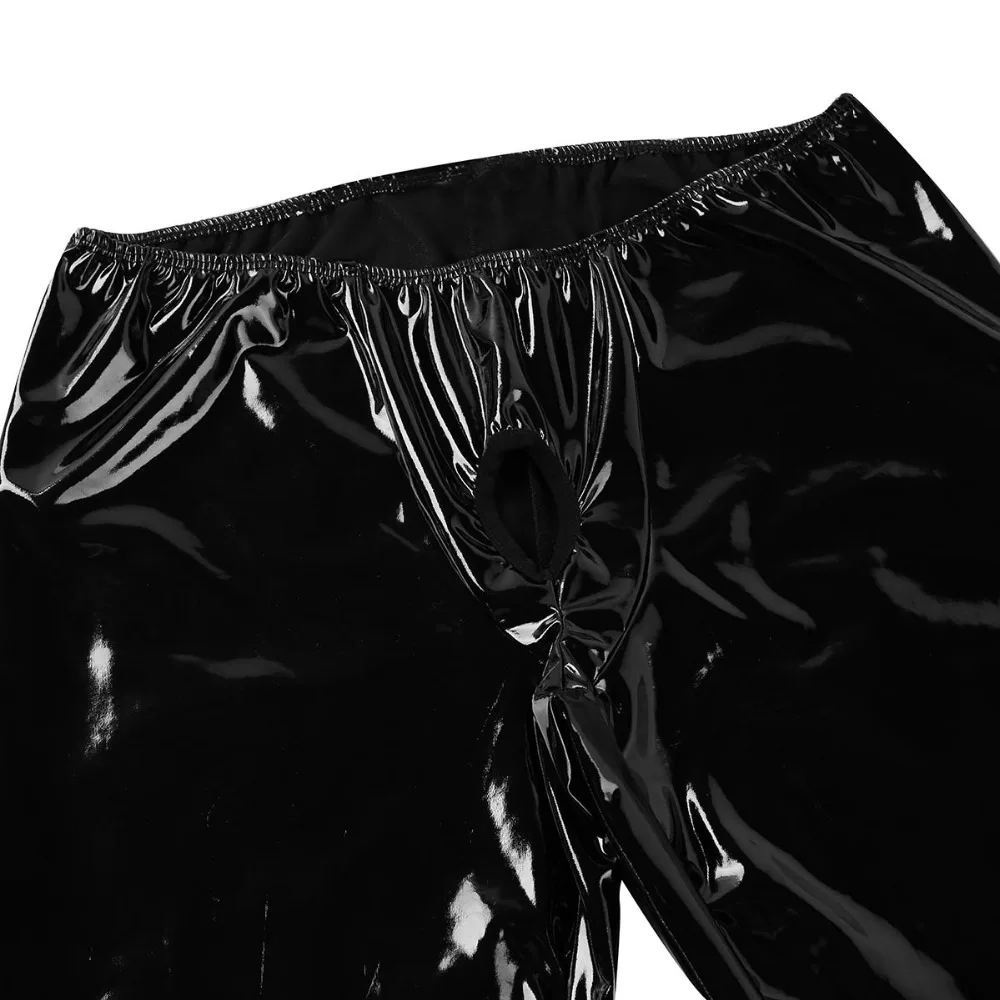 Мужское белье Wetlook Slim Fit блестящие лакированные кожаные вечерние облегающие штаны для ночного клуба леггинсы брюки с отверстием для пениса