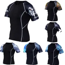 Новинка, Спортивная мужская футболка с коротким рукавом, быстросохнущая, мужские футболки для бега, одежда для спортзала, фитнеса, топ для мужчин, Рашгард, футбол, Джерси, голова волка
