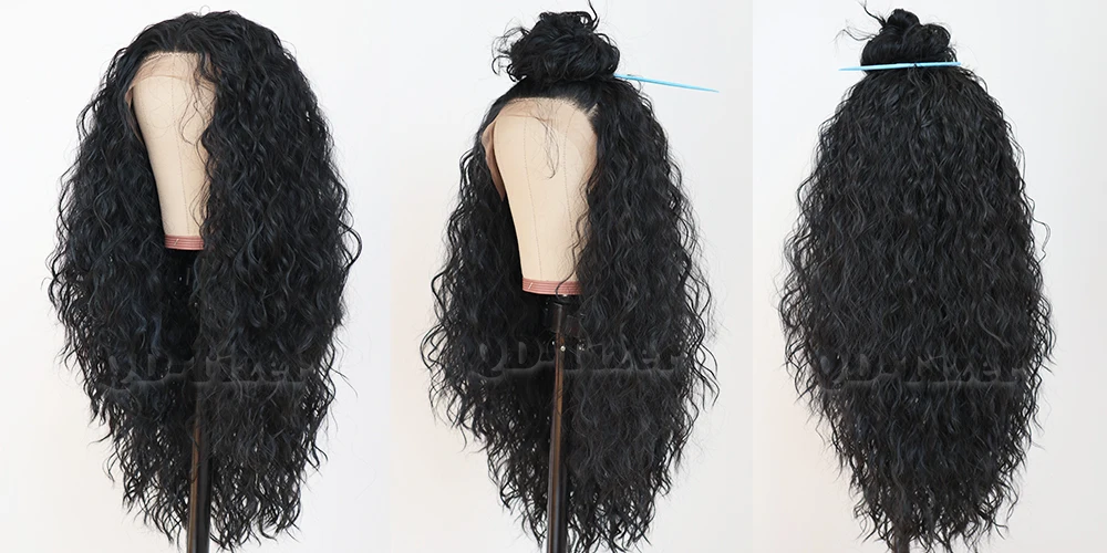 QD-Tizer Black Hair Loose Curly Lace Wigs Long Natural Baby Hair 180 Density Glueless Heat Resistant Synthetic Lace Front Wigs for Women6
