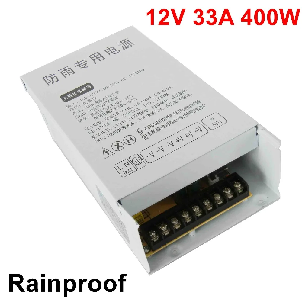 

free shipping 12V 33A 400W Switching Power Supply Driver rainproof for LED Strip SMPS AC to DC outdoor voltage transformer