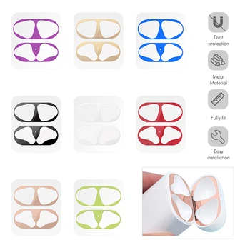 

New Ultra Thin Skin Protective Cover Metal Film Sticker Iron Shavings Gold Plating Dust Guard For AirPods Earphones Pouch