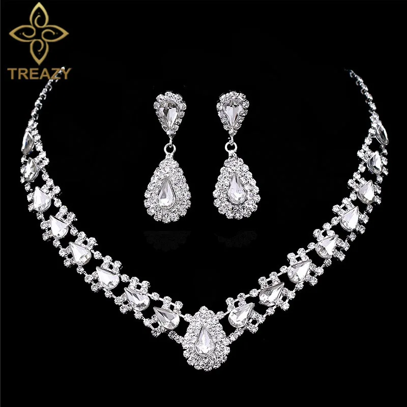 

TREAZY Fashion Statement Crystal Bridal Jewelry Sets Waterdrop Shape Choker Necklace Earrings Wedding Jewelry Sets for Women