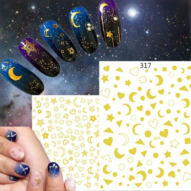 

3D Star Manicure Stickers Hollow Geometry Laser Nail Art Sticker Adhesive Slider Sticker Nail Deign Moon Decals