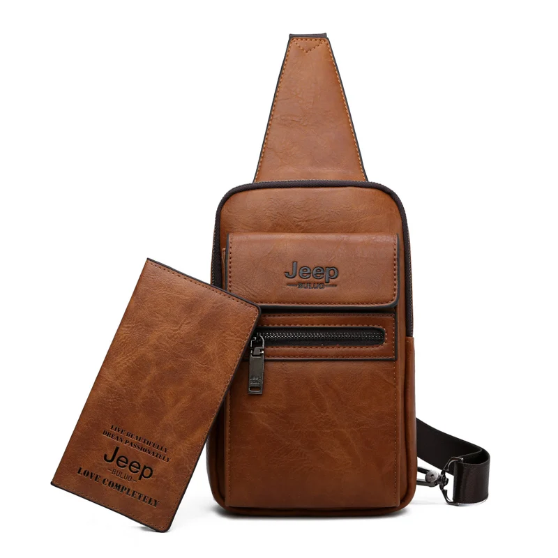 Мужской комплект нагрудная сумка jeep buluo, оранжевая сумка через плечо и кошелек из спилковой кожи, брендовая слинг-сумка, однолямочная кросс-боди сумка, все сезоны - Цвет: 8804-8888-Orange