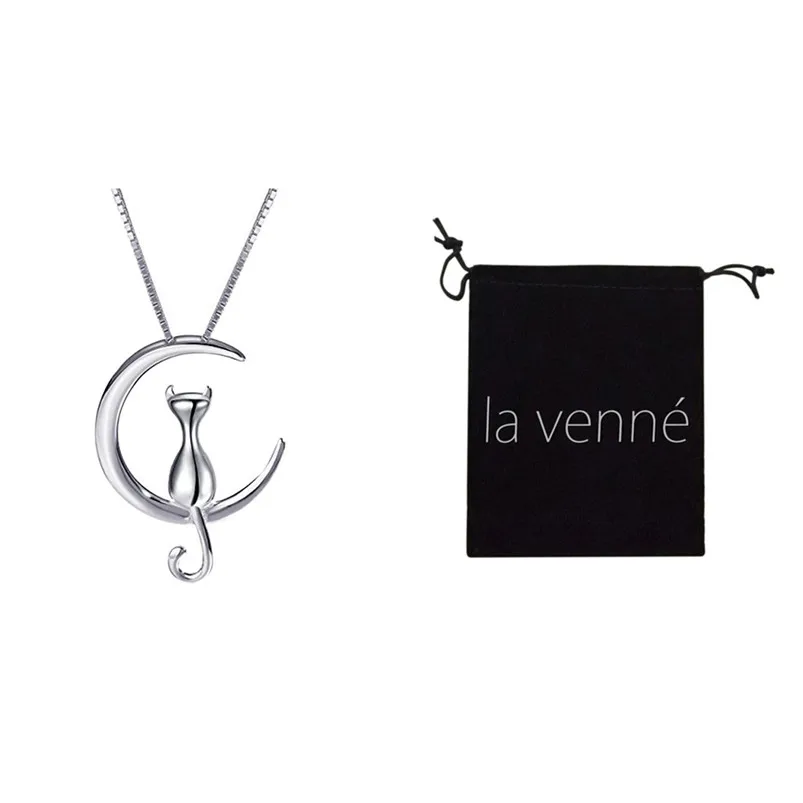 1Pc New Fashion Jewelry Silver Gold Moon Lovely Cat Necklaces Pendant Women Christmas Gifts Simple Temperament Cute Chain D10 (11)