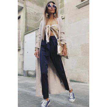 

New Striped Chiffon High Waist Harem Pants Women Stringyselvedge Summer Style Casual Pants Female Trousers