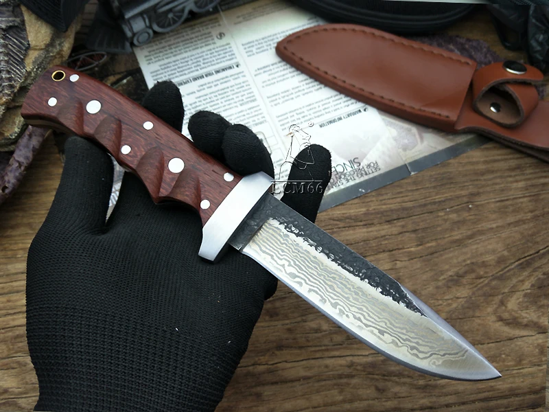 LCM66 кованый Открытый нож охотничий нож тактические фиксированные ножи, стальная головка+ твердая деревянная ручка, походный спасательный портативный нож острый