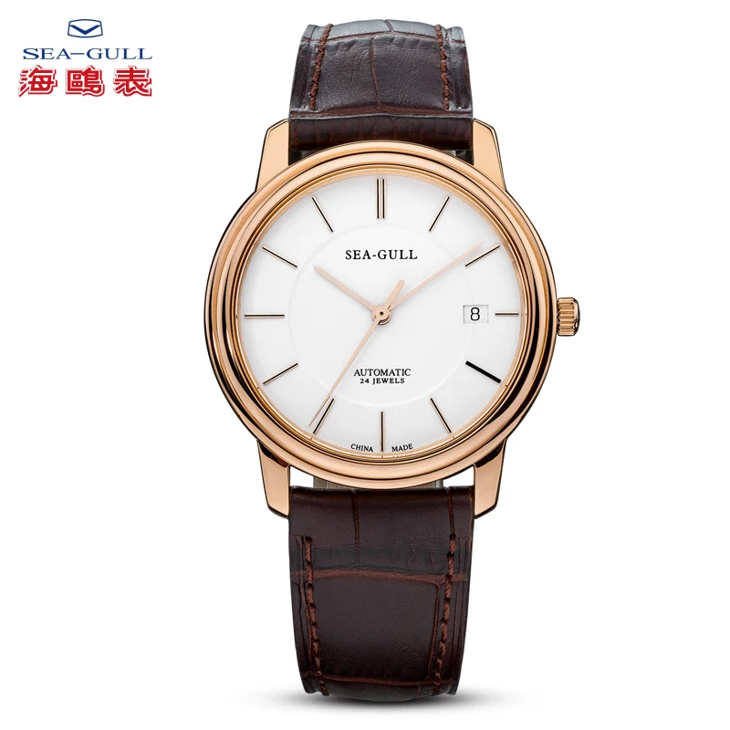 

100% Authentic Seagull Ultra Thin 8mm PVD Rose Gold Case Self-winding ST18 Movement Date Automatic Men's Dress Watch M201SG
